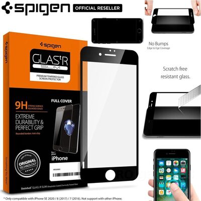SPIGEN GLAS.tR Slim Full Cover Glass Screen Protector for iPhone SE 2022 / SE 2020 / 8 / 7