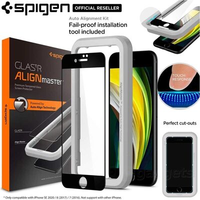 SPIGEN AlignMaster GLAS.tR Full Cover Glass Screen Protector for iPhone SE 2022 / SE 2020 / 8 / 7