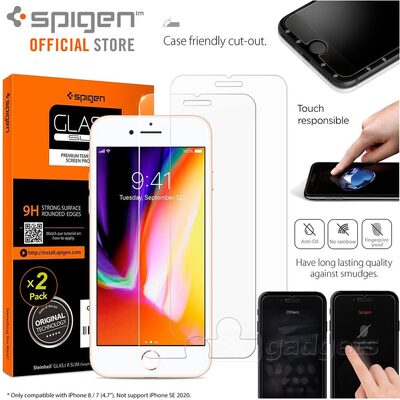 Genuine SPIGEN GLAS.tR Slim Tempered Glass for Apple iPhone 7 / 8 Glass Screen Protector 2 PCS