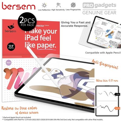 Bersem Paperfeel Film Screen Protector 2PCS for Apple iPad Pro 12.9-inch 6th Gen (2022) / 5th Gen (2021) / 4th Gen (2020) / 3rd Gen (2018)