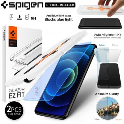 Genuine SPIGEN Glas.tR EZ Fit AntiBlue Tempered Glass for Apple iPhone 12 mini (5.4-inch) Glass Screen Protector 2 Pcs/Pack