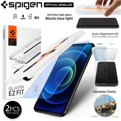 Genuine SPIGEN Glas.tR EZ Fit AntiBlue Tempered Glass for Apple iPhone 12 / iPhone 12 Pro (6.1-inch) Glass Screen Protector 2 Pcs/Pack
