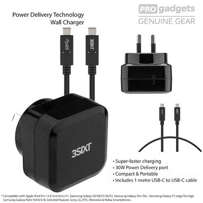 Genuine 3SIXT 30W Wall charger Type C AU Adapter with USB C-C Cable for Galaxy Pixel