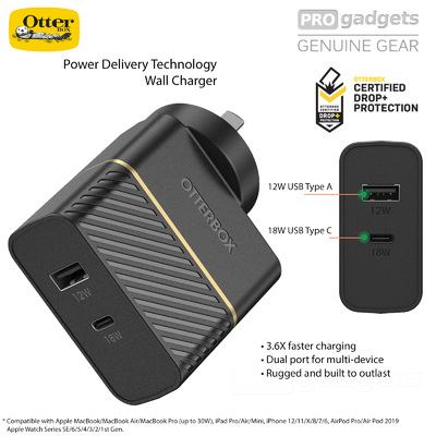 Genuine OTTERBOX 2 Ports 30W USB-C + 12W USB-A Wall Charger AU Plug Adapter