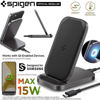 SPIGEN PF2102 QI Wireless Charger Stand for Samsung Super Fast Wireless Charging (Max 15W)