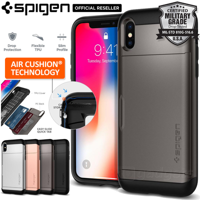 iPhone X Case, Genuine SPIGEN Slim Armor CS Card Slider Hard Cover for Apple