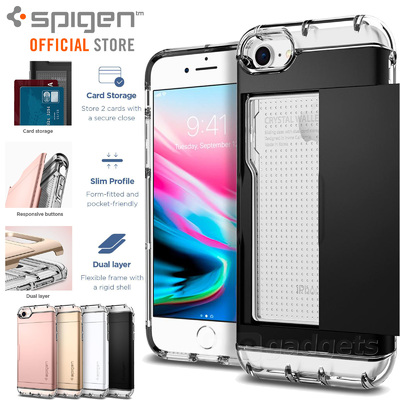 iPhone 8 Case, Genuine SPIGEN Crystal Wallet Card Slot Dual Cover for Apple